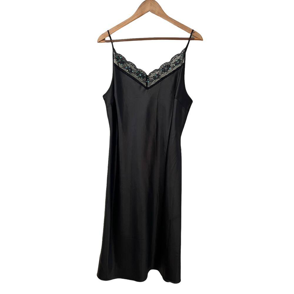 Vintage Y2K ice Black silky Satin slip maxi dress L